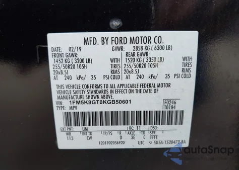 2019 Ford Explorer Sport from USA, damaged, VIN 1FM5K8GT0KGB50601